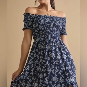 Francesca's Collections Navy Blue Floral Strapless Dress